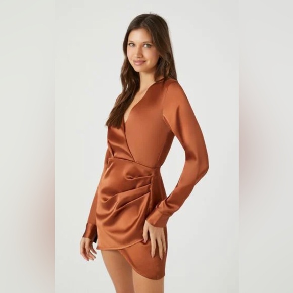 NWT Satin Surplice Tulip-Hem Mini Dress - Picture 4 of 14